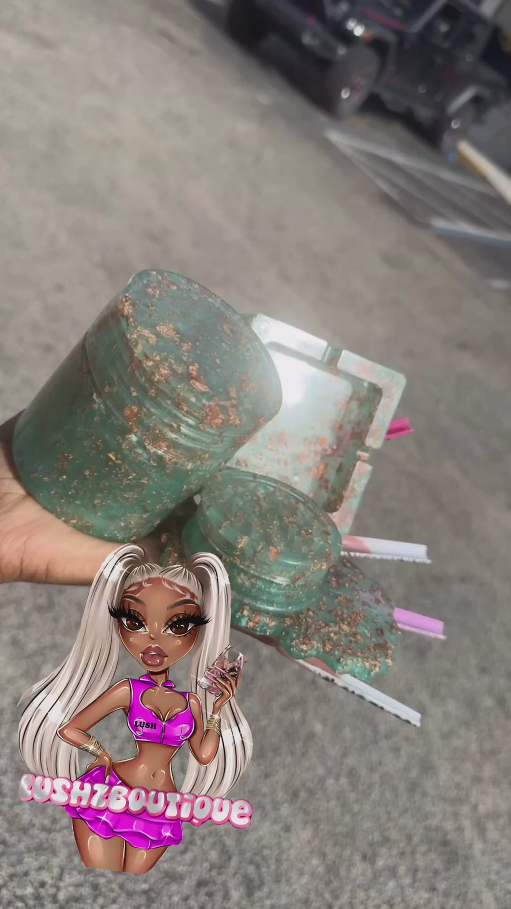 Mint green Rose gold set Stash Jar With Matching Lighter Cover ,matching herb Grinder an matching Roling tray , matching ashtray